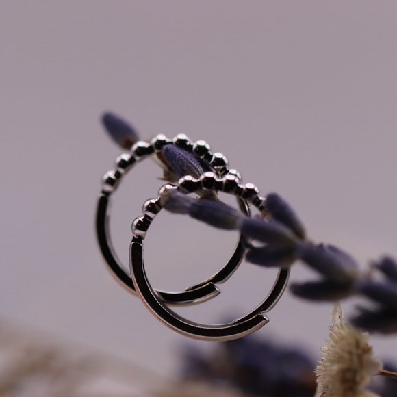 14K Solid Yellow Gold "the Simple Things" Beaded Hoop Earrings - Picture 2 of 6